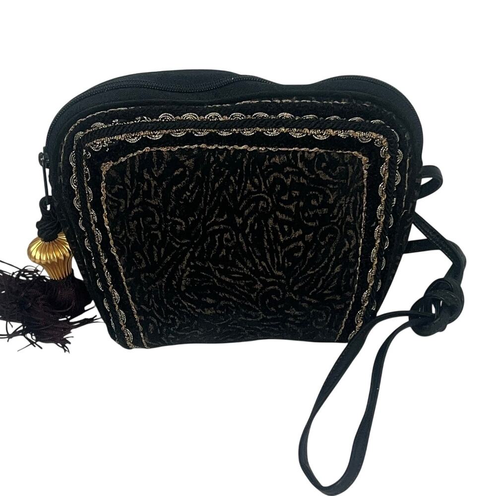 Vintage Brizzolari Made in Italy Leather Suede Crossbody Bag Gold Black Trim